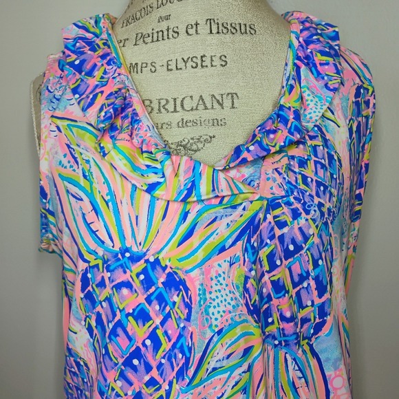 Anthonys Resort Wear Top Womens Large Pineapple Sleeveless Ruffle Tropical Beach - Picture 3 of 10